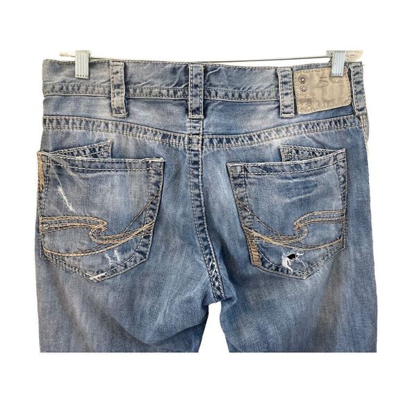 Silver Zac Jeans Distressed Destroyed Buckle Straight Preppy Embroidered Ripped - Picture 1 of 8